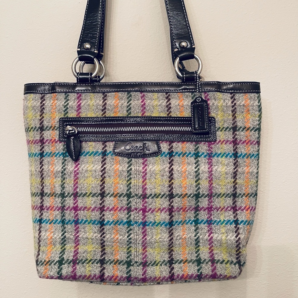 Coach Wool Plaid Shoulder Bag